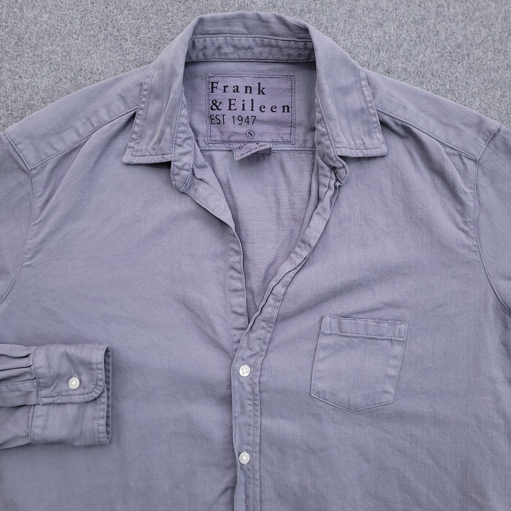 Frank & Eileen Shirt Womens S Gray Italian Cotton Distressed Boyfriend Button Up